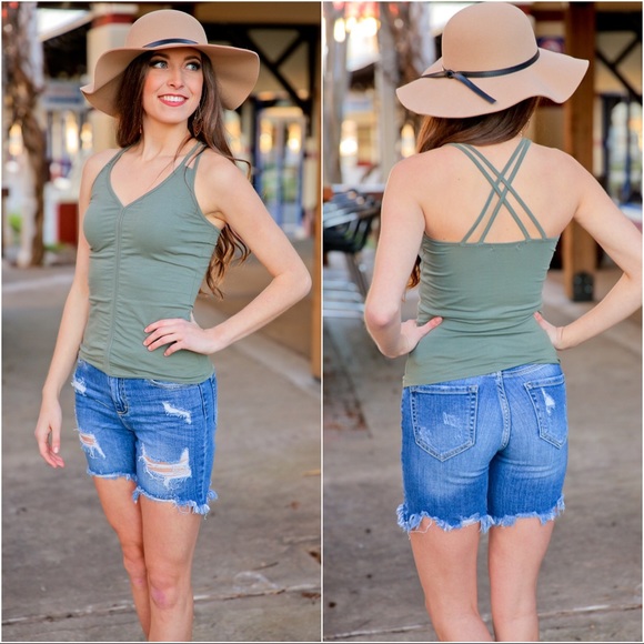 Infinity Raine Tops - ✨LAST ONE ✨The Basic Cami V-Neck Top-Olive